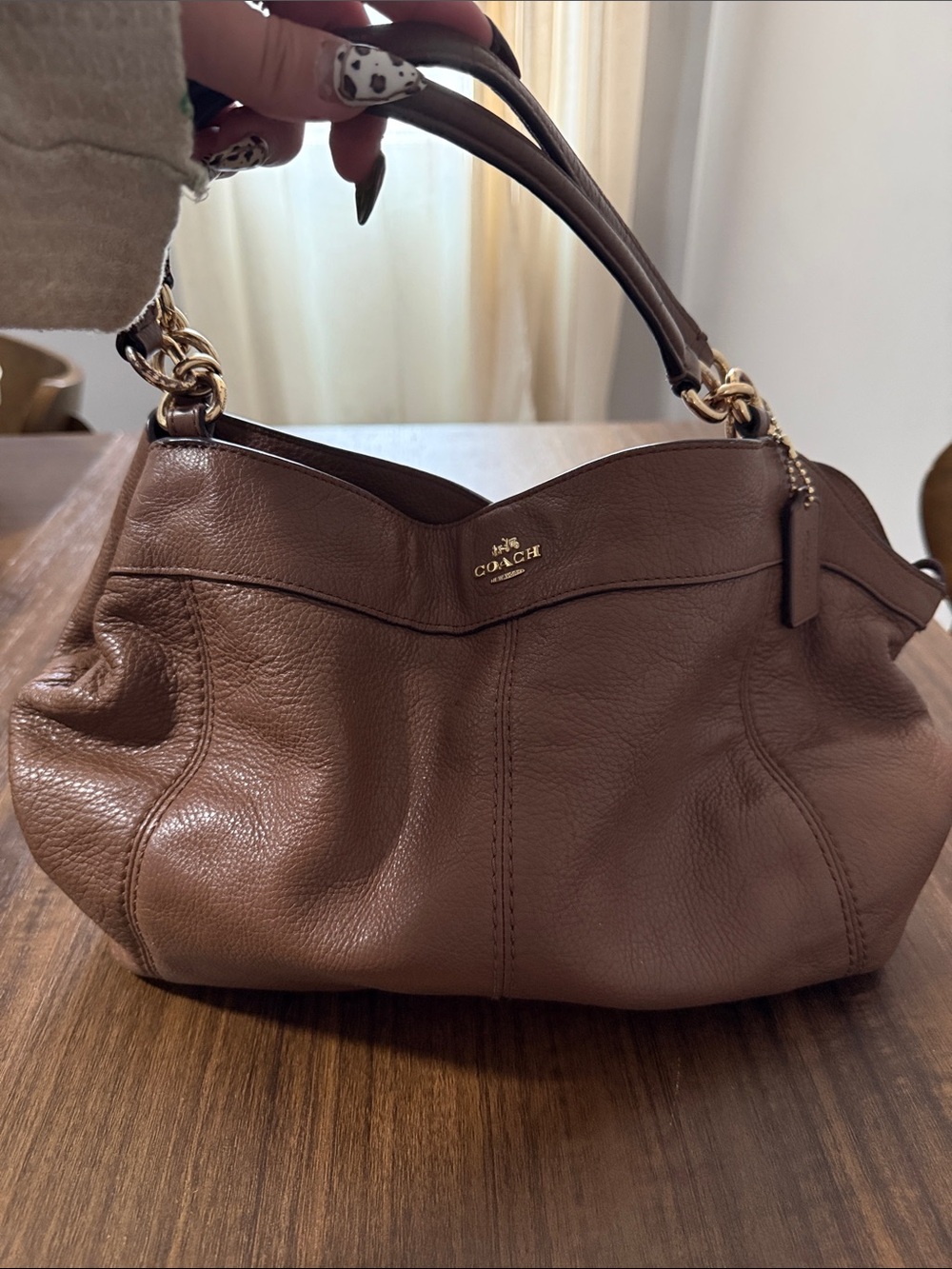 Coach Brown Pebbled Leather Shoulder Bag with Gold-Tone Hardware